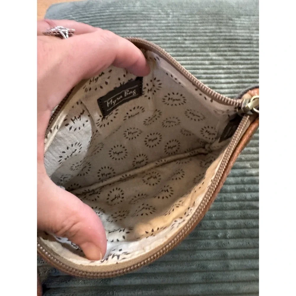 Myra Bag‎ Leather Tooled Canvas Clutch Wristlet Tassel Zipper Pouch Boho